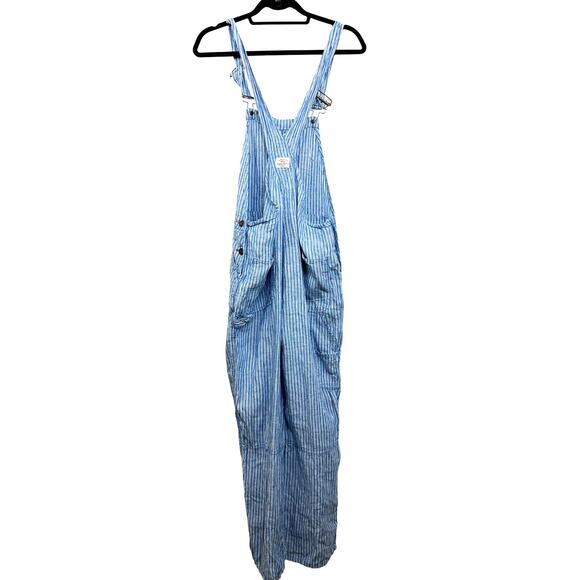 Faherty Linen Mechanic Overall Jumper in Railroad Stripe Size Small - Picture 6 of 14